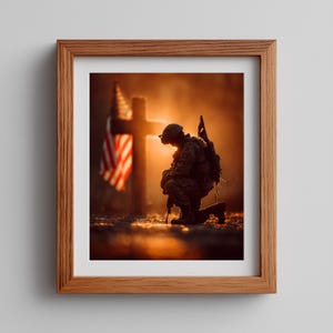 Soldier Silhouette Sunset Print – Moody Memorial Art, Rustic Scene (Digital Download)