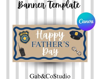 Editable Police Officer Father’s Day Banner | Blue Line Dad Party Decor (Canva Template)