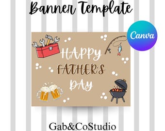 Editable Father's Day Banner Template | Beer, Tools, Fishing, Grill Party Decor (Canva)