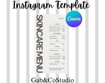 Editable Skincare Menu Instagram Template | Esthetician Service Price List (Digital Download)