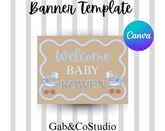 Editable Baby Boy Baby Shower Banner | Blue Theme Party Decor (Canva Template)