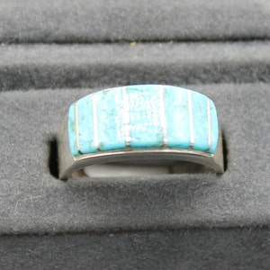 Turquoise  and Sterling Silver Inlay Ring Size 8