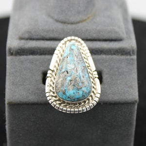 Navajo Sterling Silver Kingman Turquoise Triangle Ring Size 7