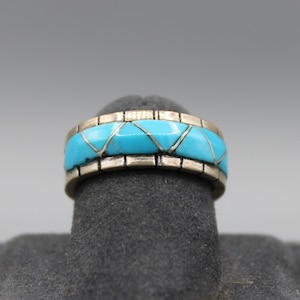 Zuni Sterling Silver Turquoise Inlay Ring