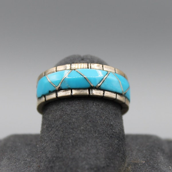 Zuni Sterling Silver Turquoise Inlay Ring