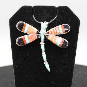 Zuni Multi Stone Sterling Silver Inlay Dragonfly Pin/Pendant