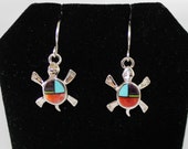 Sterling Silver and Multi-Stone Turtle Earrings