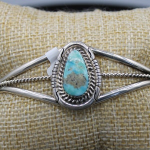 Navajo Sterling Silver Kingman Turquoise Adjustable Cuff Bracelet