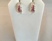 Navajo Sterling Silver with Opal Feather Half Hoop Post Earrings