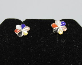 Multi-Stone and Sterling Silver Flower Post Earrings
