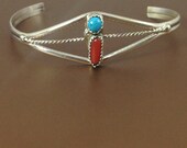 Navajo Sterling Silver Multi-colored Cuff Bracelet