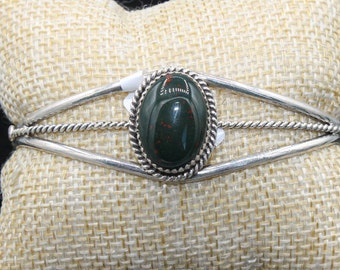 Navajo Sterling Silver Green Turquoise Adjustable Cuff Bracelet