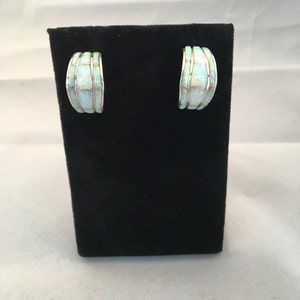 Zuni Sterling Silver with Opal Inlay Half Hoop Post Earrings