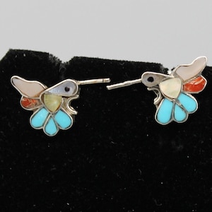 Sterling Silver and Multi-Stone Hummingbird Earrings