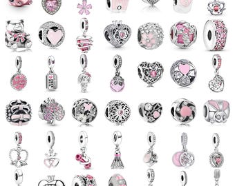 Pandora Charms 925 Sterling Silber rosa baumeln Charme Perlen , Herz Schmetterling Stern Mond Engel Bär Blume Armband Perle, Geburtstagsgeschenk für Sie