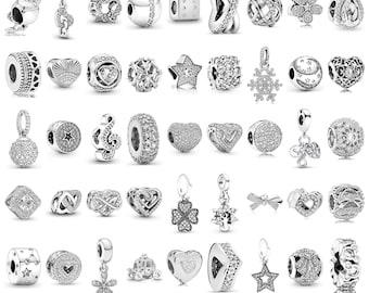 Pandora Charms 925 Sterling Silber, baumeln Charme Perlen für Pandora Armband, Herz-Stern-Blumen-Armband Charm Beads, Geburtstagsgeschenk für Frauen