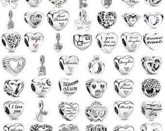 Pandora Charms 925 Sterling Silber Herz Charm Bead, Mutter Tochter Schwester Frau Bester Freund Tante Nan Geburtstag Jahrestag Geschenk für Sie