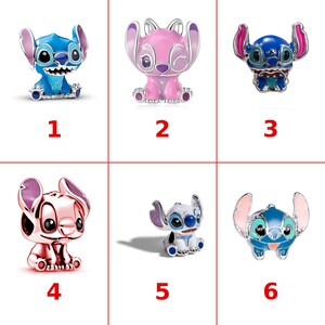 Stitch Charm S925 Sterling Silver, Lilo Stitch Angel Dangle Bead, Fits Pandora Bracelet, Xmas Gift for Her, Cartoon Character European Charm image 2