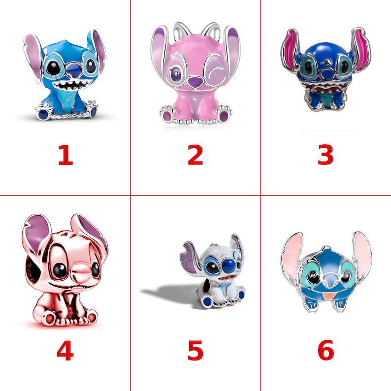 Stitch Charm S925 Sterling Silver, Lilo Stitch Angel Dangle Bead, Fits Pandora Bracelet, Xmas Gift for Her, Cartoon Character European Charm image 2