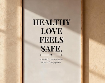 Lámina decorativa para pared sobre el amor saludable / Cita sobre las reglas de la relación / Cuidado, esfuerzo, respeto, comunicación / Descarga digital minimalista moderna