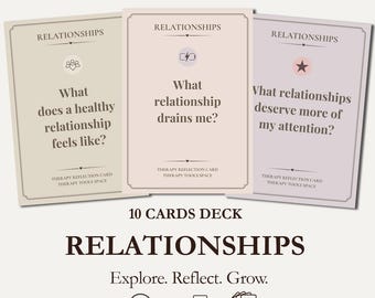 Juego de 10 tarjetas imprimibles para reflexionar sobre la relación, mazo de preguntas para terapia, tarjetas de autodescubrimiento, herramienta de comunicación para parejas, plantilla PDF.