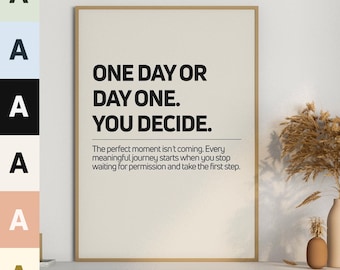 Juego de 6 pósteres "Un Día" o "Día Uno", arte mural inspirador, lámina motivacional, regalo para triunfadores, regalo de oficina, póster motivacional.