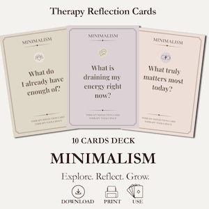 Minimalism Reflection Cards, 10 Thought-Provoking Questions to Declutter Your Mind & Life, Self-Discovery Prompt Cards