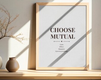 Lámina decorativa "Elige Mutuo" para imprimir / Cita sobre las reglas de la relación / Cuidado, esfuerzo, respeto, comunicación / Descarga digital minimalista moderna