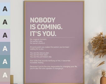 Nadie viene. Eres tú. Lámina con cita motivacional, arte sobre autodisciplina, póster de mentalidad de éxito, decoración de oficina, descarga digital.
