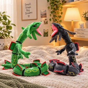 Long Dragon Snake Plush Toy, Green & Black Two Colour Option, Large Soft Stuffed Toy