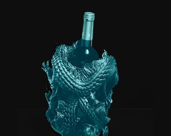 Dragón chino - Soporte para botellas de vino de 23 cm (9,1 pulgadas) impreso en 3D / Color verde azulado / Hecho a medida en Texas