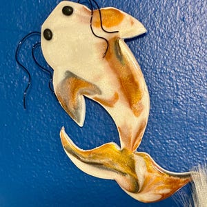 Shimmer Epoxy Koi Fish Sculpture: Handmade Wire Whiskers (9x5