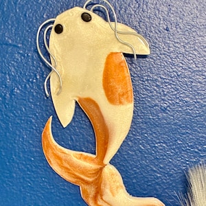 Shimmer Epoxy Koi Fish Sculpture: Handmade Wire Whiskers (9x5