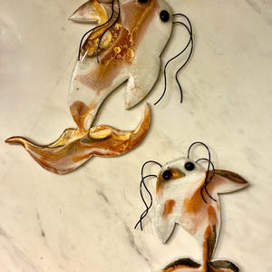 Shimmer Epoxy Koi Fish Set: Orange and White Decor