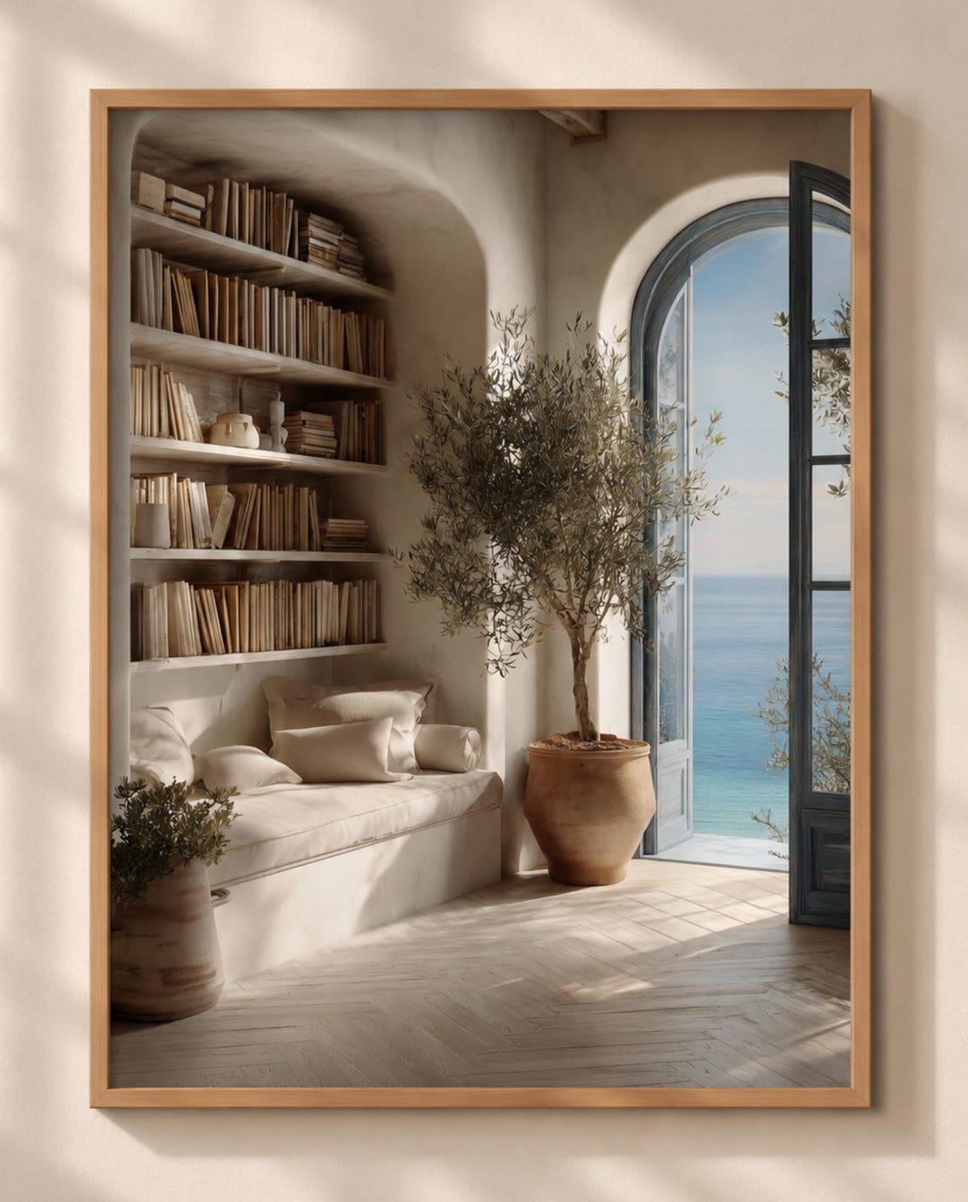 Mediterranean Wall Art – Coastal View Reading Room, Bookcase Library ...