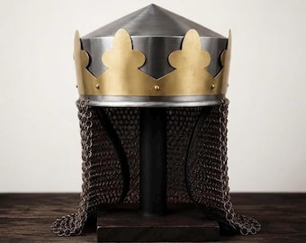 Handcrafted Medieval Steel Coif & Helmet Ensemble | Authentic Chainmail Aventail for Historical Reenactment