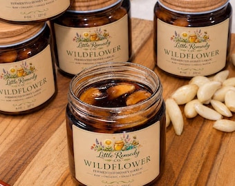 Fermented Wildflower Honey Garlic, Small Batch Pantry Staple, Tea Sweetener