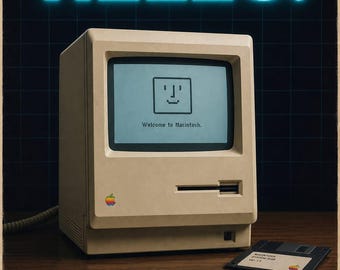 Plakat „Hello” do Macintosha 128K | Ekran startowy Apple z 1984 r. | Sztuka retrokomputerowa