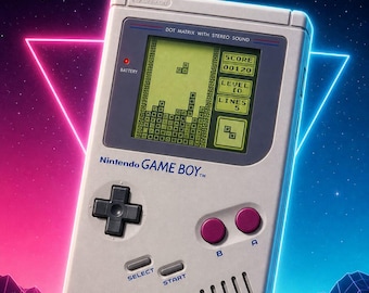 Game Boy DMG-01 + Tetris | Nintendo Handheld Poster | Vaporwave Gaming Art