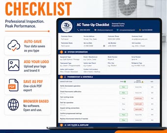 HVAC AC Tune-Up Checklist | Editable Service Inspection Form | Interactive Html Template | Instant Download