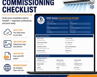 HVAC System Startup Checklist HTML | Installation Inspection Template | Contractor Verification Report