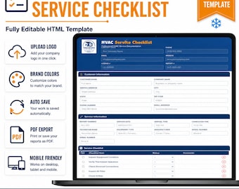 HVAC  Blank Service Checklist HTML Template | Editable Form | Contractor Template |