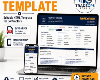 Plantilla de orden de trabajo de HVAC / Formulario de contratista editable / Descarga de ticket de servicio en HTML