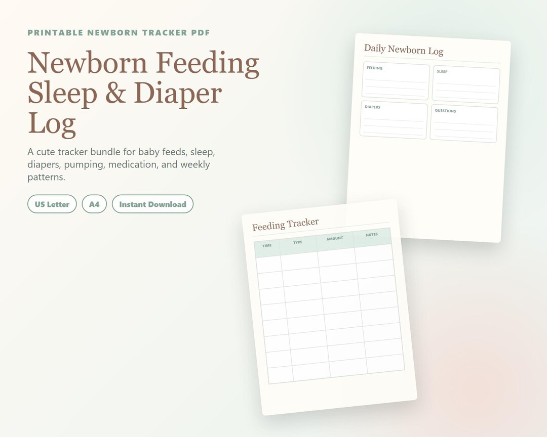 Newborn Feeding Log Printable, Baby Sleep Diaper Tracker PDF ...