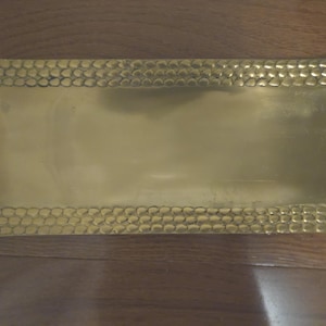 Vintage Solid Brass Rectangular Tray, Hammered Pebble Scale Border Vanity Catchall, Stamped Made in India 15 Inch Metal Dresser Tray
