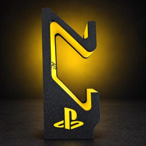 PS5 DualSense Controller Stand for 2 Controllers, Black & Yellow 3D Printed Gaming Organizer, PlayStation Desk Display