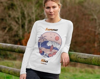 Camiseta de manga larga para mujer con estampado veraniego