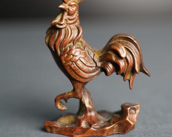 Mascota de té con forma de gallo de latón tallado a mano, adorno del zodíaco chino según el Feng Shui.