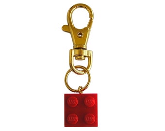 Red LEGO® brick 2x2 on a Silver/Gold keyring (keychain) - Gift for LEGO® fan - Gift for geek - Back to school Gift - Gift for teacher