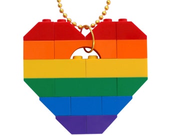 Playful Rainbow necklace - Chunky heart pendant - made from LEGO® bricks on a 24" Silver/Gold plated ballchain